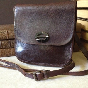 Antique Woody Brown Leather Crossbody Messenger Document Carrier Handbag Bakelite image 1