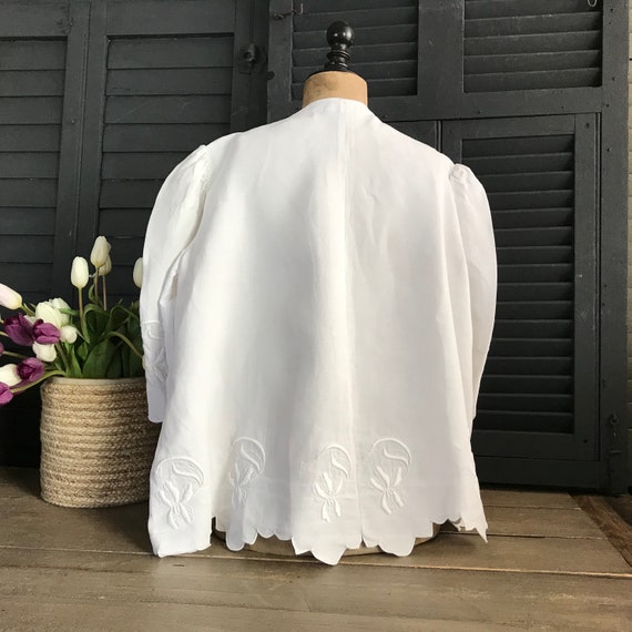Antique French Linen Jacket, Heirloom Hand Embroi… - image 5