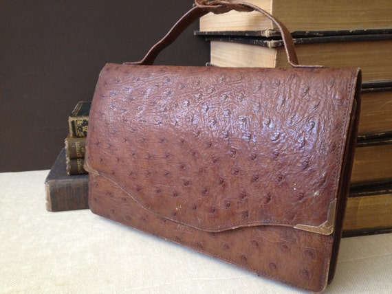 WOMEN'S HANDBAG / PURSE - OSTRICH SKIN - ANTIQUE SADDLE