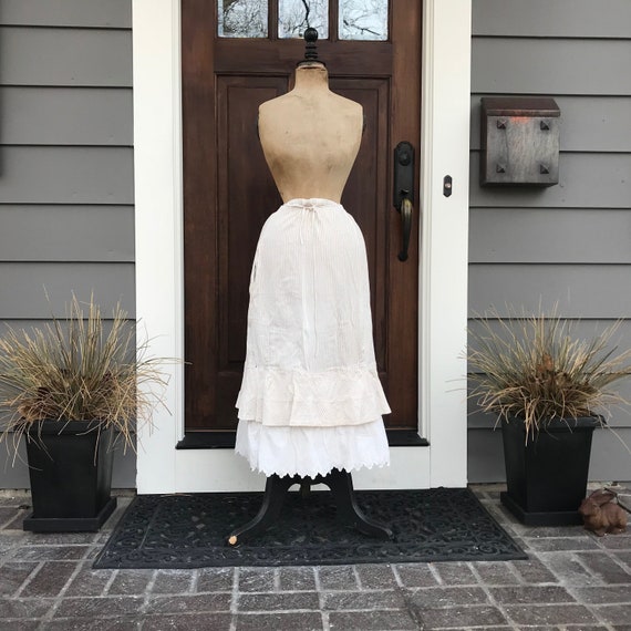 French Cotton Jupon Petticoat Skirt, Stripe Cotton, Lawn Ruffle, French Country Peasant Farmhouse
