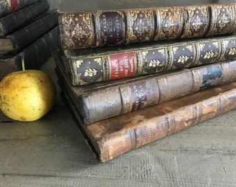 1 19th C Leather Bound Book, Edinburgh, London, Glasgow, Gilt Lettering, Raised Spine, Staging, Stacking Display, Home Decor, Sold by Each