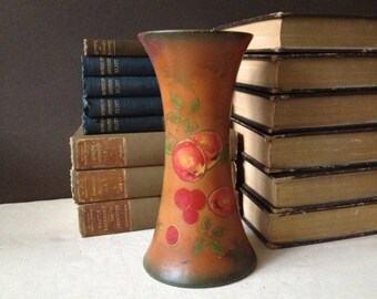 Old English Pottery Flower Vase Signed Cyples Hallmarked Warm Autumn Colors Fruit