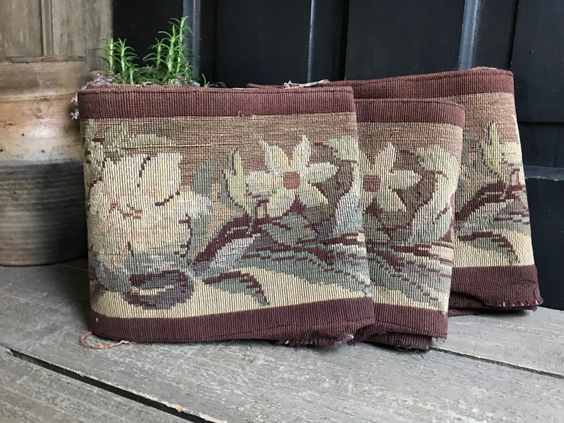 French Jacquard Tapestry Trim Border, Muted Floral Print, Sewing, Pillow Project Fabric, French Farmhouse Decor image 6