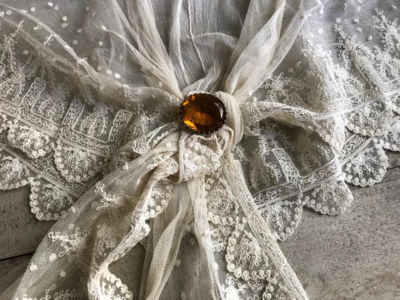 Victorian Citrine Paste Oval Brooch Pin Gilt Metal Gem