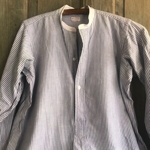 French Edwardian Chemise, Mens Dress Shirt, French Cuff, Indigo Stripe Cotton, 100k Chemises Original Paris Label image 2