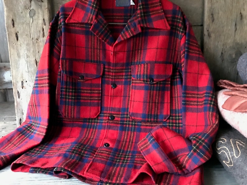 1950s Red Tartan Plaid Wool Flannel Shirt Jacket Pendleton XX | Etsy
