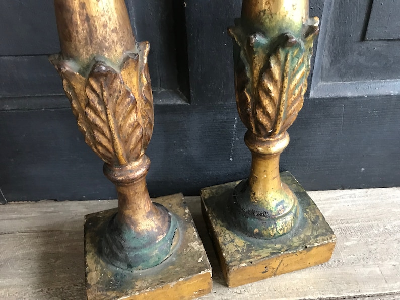 19th C French Gilded Candlesticks, Carved Wood, Antique, Architectural, Classic, Pair zdjęcie 3
