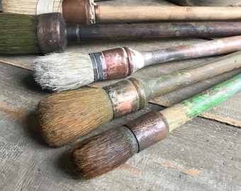1 French Copper Paint Brush, Industrial Decor, Round Brush, Wood Handle, Natural Bristle, Art Supply, Sold by Brush