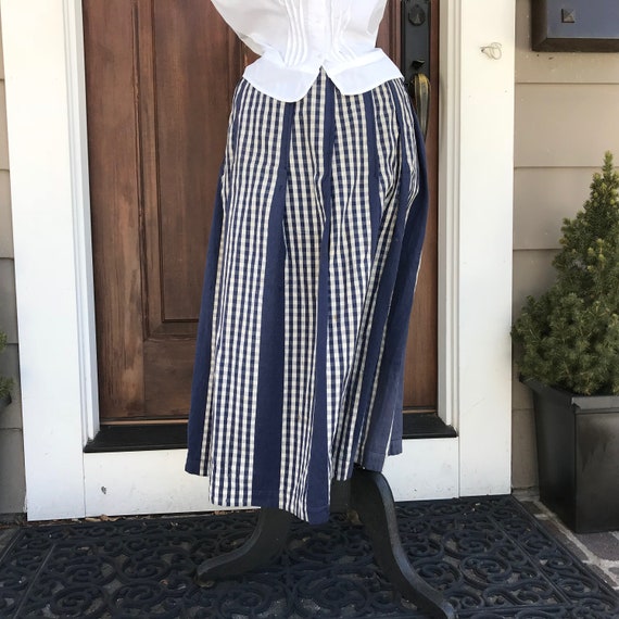 French Peasant Petticoat Skirt, Indigo Gingham Co… - image 7