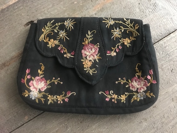 floral embroidered clutch bag