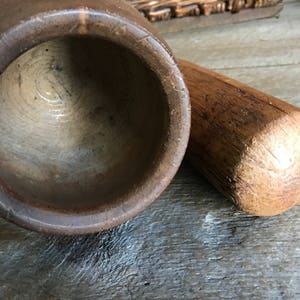 Antique Wood Mortar and Pestle, Handmade Primitive, Rustic French Country Farmhouse image 6