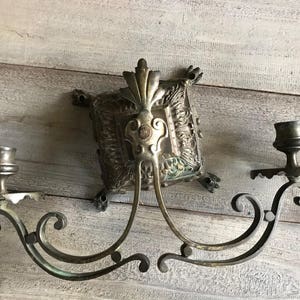 Antique French Candle Sconce, Bronze Candelabra, Wall Mounted, Garden Candle Holder image 4