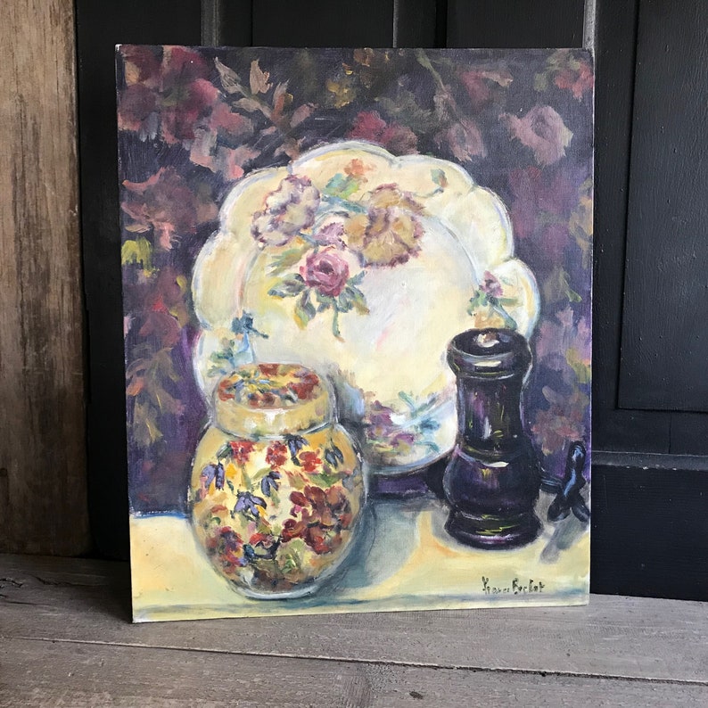 French Oil Painting, Floral Chinoiserie Faïence Still Life, Unframed, Oil on Board, Signed image 5