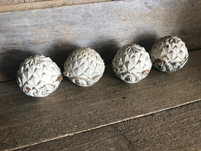 French Carved Wood Finials White Gilt Paint Finish Set of 4 Etsy