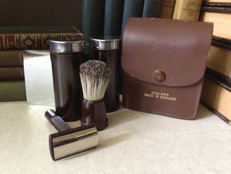 Gilette Travel Shaving Grooming Kit Sheffield England Mens Leather Case Bakelite image 4