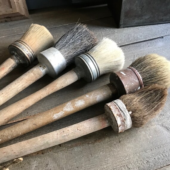 1 French Wood Paint Brush, Industrial Decor, Round Brush, Wood