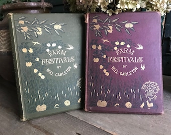 1 Livro de poesia de baladas agrícolas de 1881, Will Carleton, capa dura antiga, ilustrações