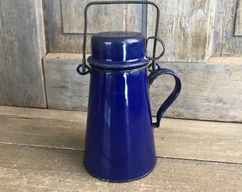 French Enamel Coffee Pot With Lid, Chippy Cobalt Blue, Camping Gear, French Farmhouse, KH