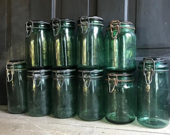 1 フレンチ L' Ideale キャニングジャー、グリーンガラスメイソン