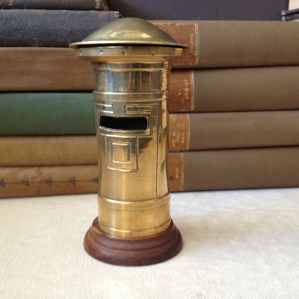 Vtg English Brass Post Box Bank // Collectable