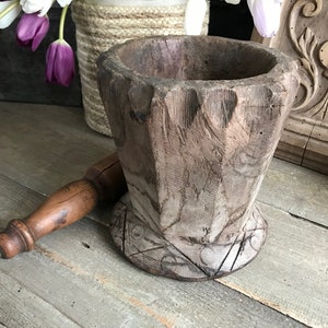 Ancient French Mortar Bowl, Folk Art, Handmade Primitive Rustic Bowl, Rustic Farmhouse, Farm Table, Cuisine image 1