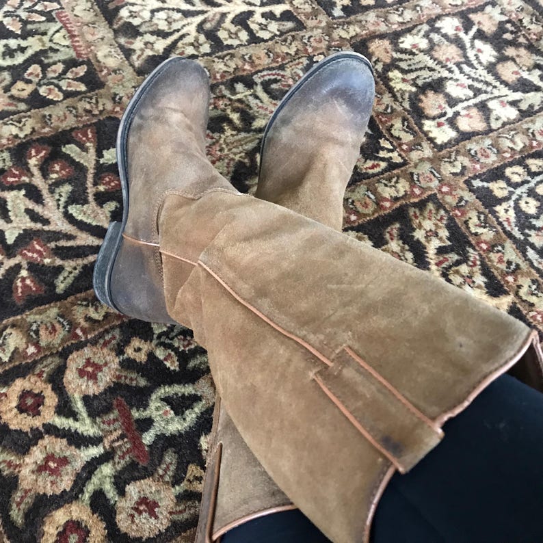 Vintage Tan Suede Boots, Knee High, Camel, Distressed Style, 90s Fashion, 39 EU, 8,5 US image 19