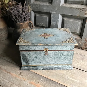 Antique French Stationary Box, Writing Travel Case, Original Paper Lining, Brass Lock, Antique Desk Decor Prop, Damages, For Restoration