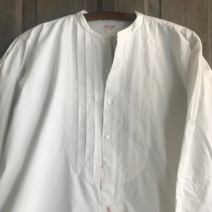 French Mens Gents Dress Shirt, White Cotton, Monogram, Original Lyon Shirtmaker Label, Edwardian, Period Clothing image 1