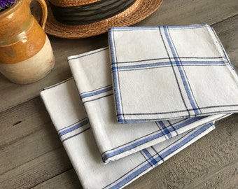 1 Français Linge de café en lin blanc, Tissu de bistrot, Bande bleue, Torchon, cuisine de Français de ferme, 3 disponibles