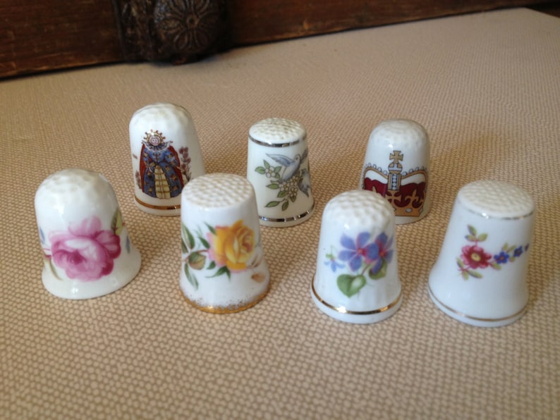 Vintage England Floral Bone China Thimble Collection Set of Etsy