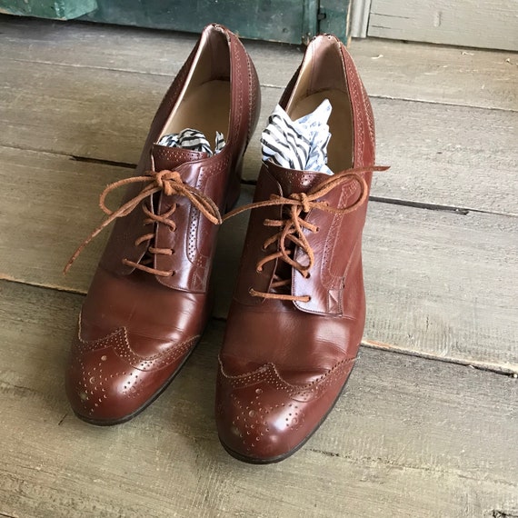 Leather Oxford Shoes, 1940s, 50s, Size  7, 7.5 US - image 2