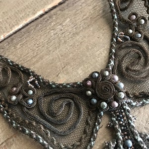 Antique Beaded Dress Appliqué, Accessory, Black tulle, Glass Beads, Restoration Project, Costume Design image 9