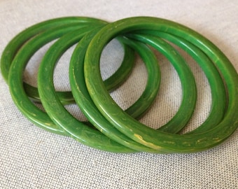 Bakelite Bangle Bracelets, Mossy Green, Spacer Bangle Bracelets Set of 5