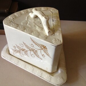 Victorian Cake or Cheese Keep Glazed Gold Gilt Fern Leaf Design image 3