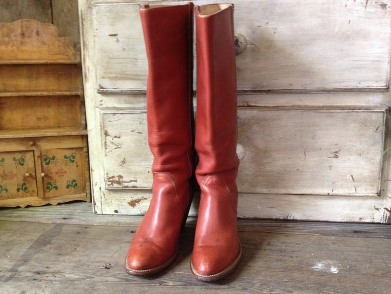 Rust Brown Size 6,5 US High Heels Frye Leather Riding Boots