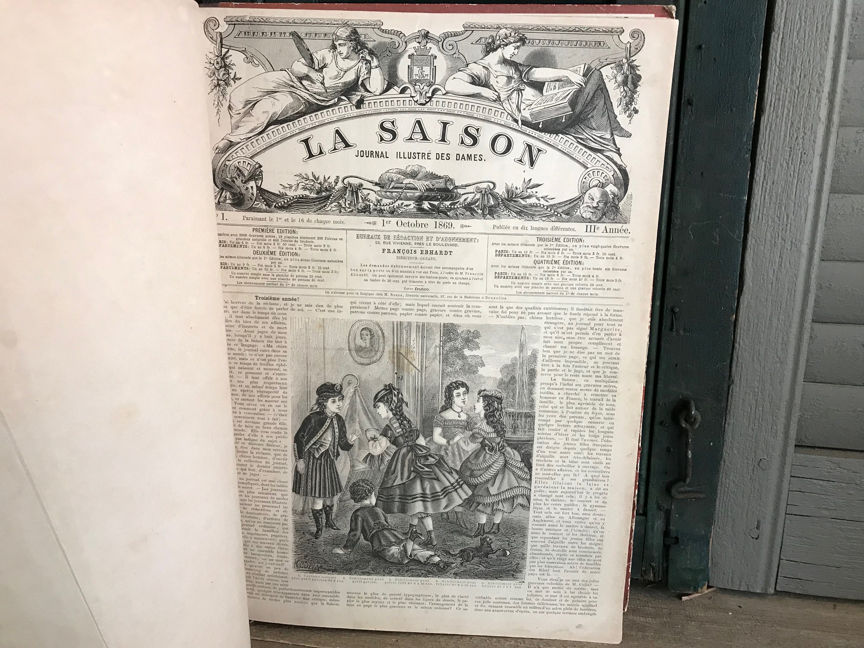 19世紀フランスの「ラ・セゾン」革装丁本、1869年、1870年のブック
