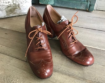 Leder Oxford Schuhe, 1940er, 50er Jahre, Größe 7, 7,5 US