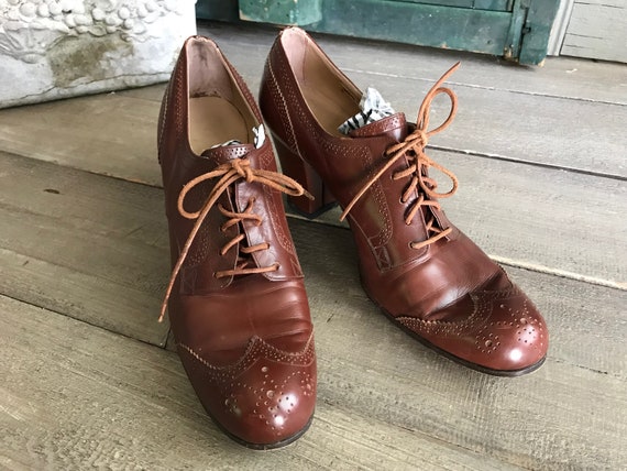 Leather Oxford Shoes, 1940s, 50s, Size  7, 7.5 US - image 1