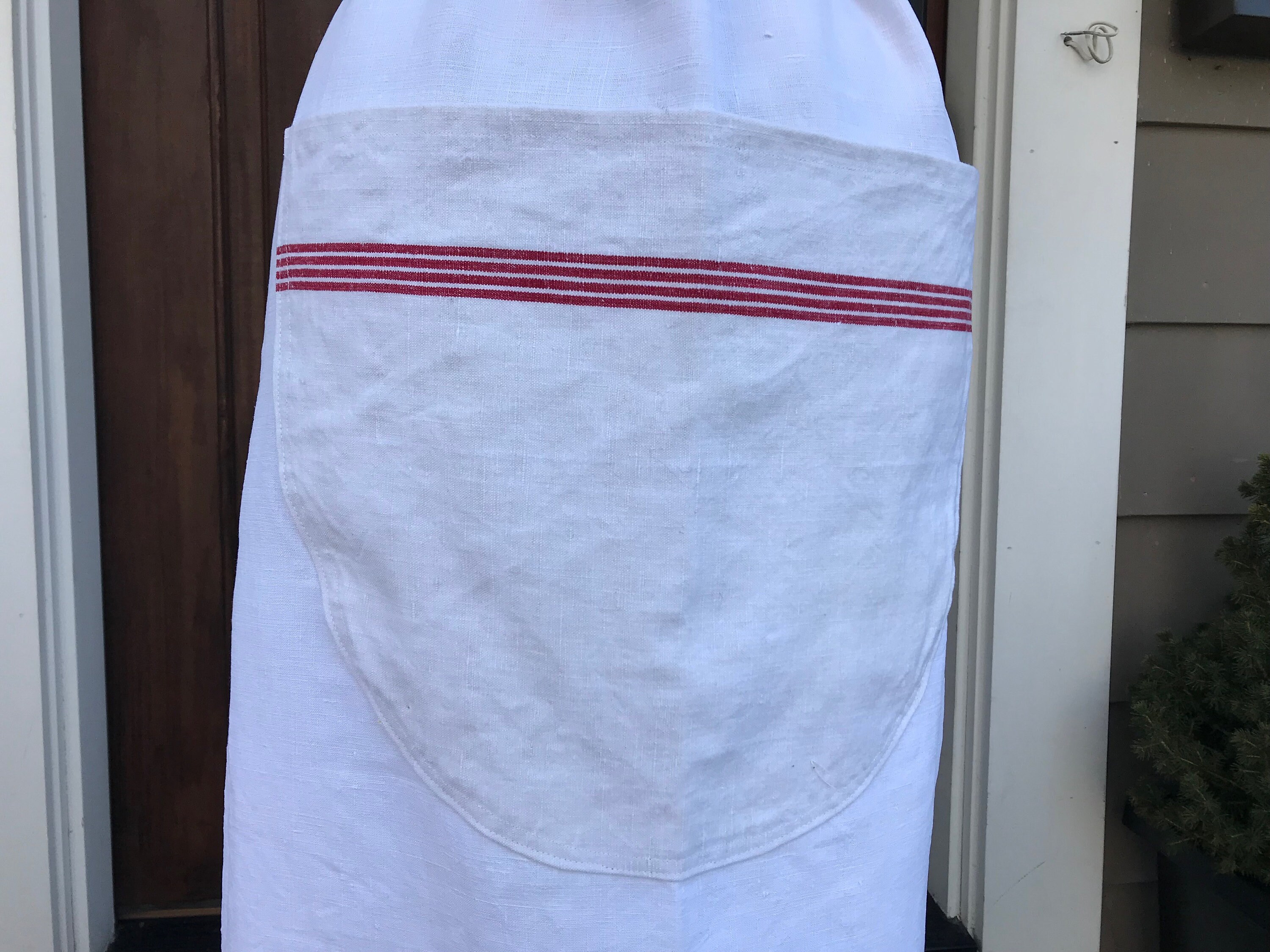 French White Linen Apron, Red Stripe, Chef, Cook, Baker, French