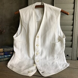 Antique Cotton Tweed Waistcoat, Edwardian Vest, Textured Cotton, MOP Buttons