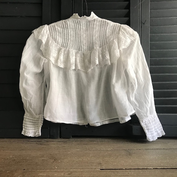 French Edwardian Blouse, White Batiste, Broderie … - image 1