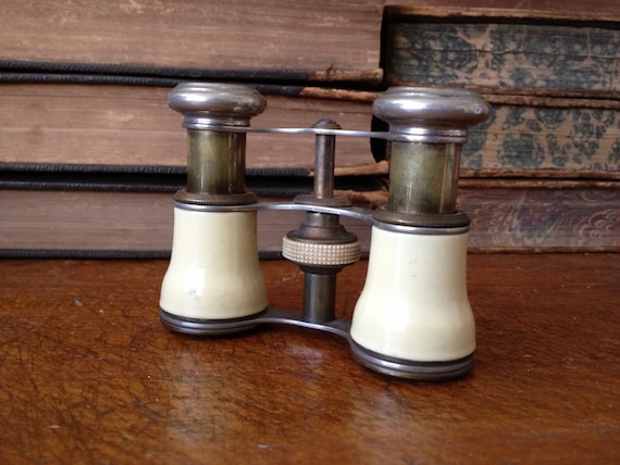 Antique Copper Brass Silver Enamel Opera Glasses ~