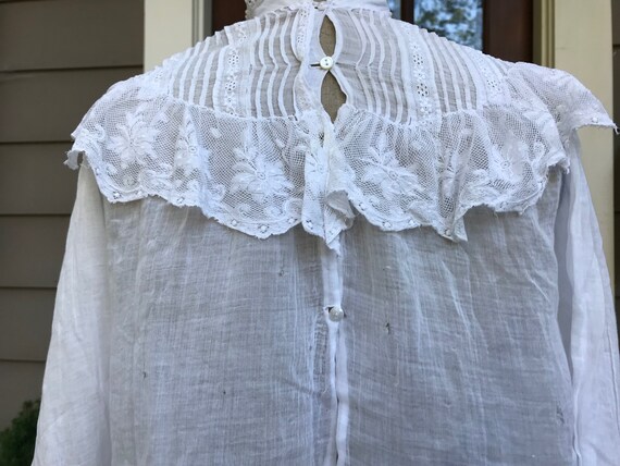 French Edwardian Blouse, White Batiste, Broderie … - image 9