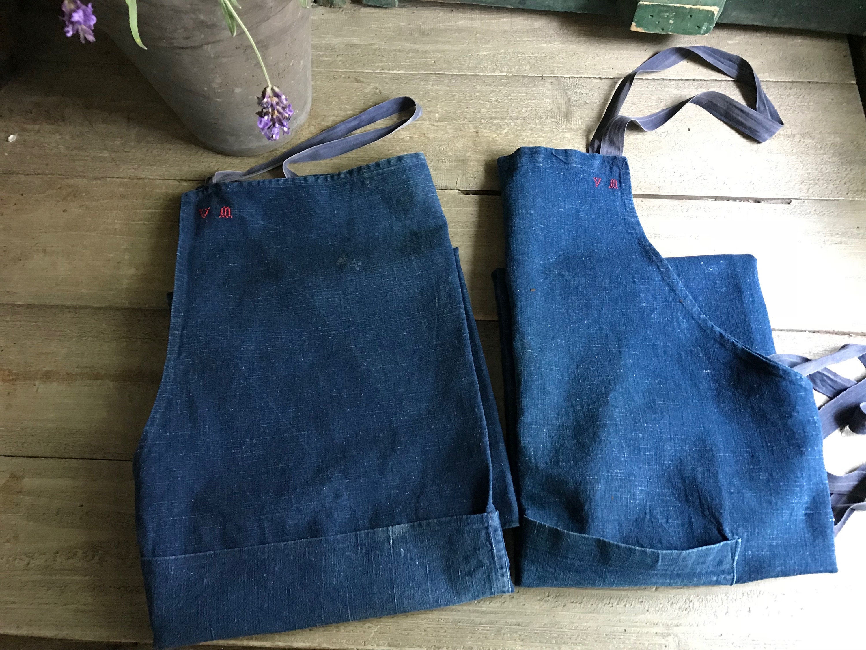 1920s French Indigo Linen Apron