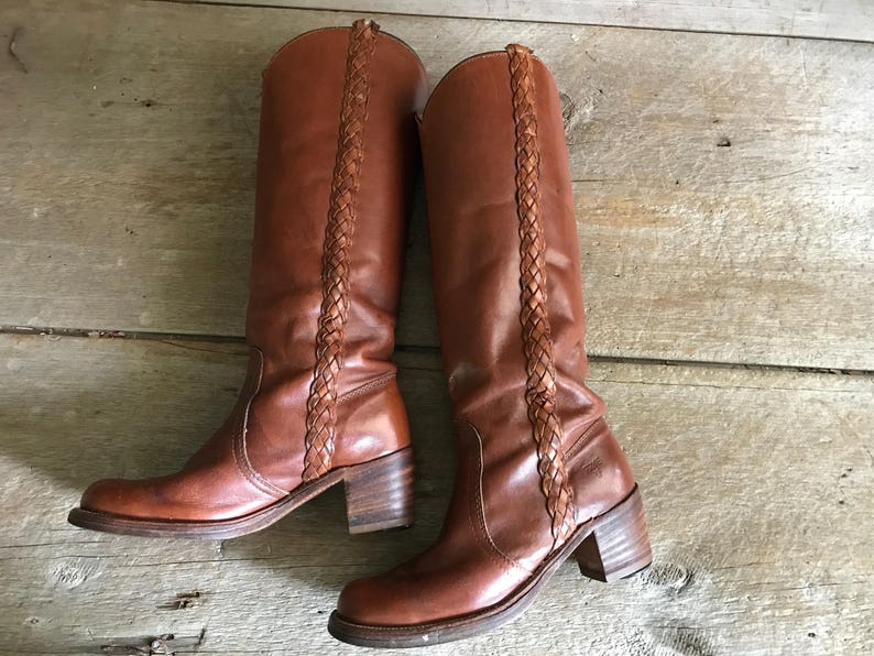 Frye Brown Leather Riding Boots Braided Size 7 7.5 US Women | Etsy