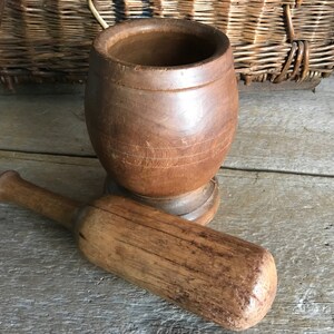 Antique Wood Mortar and Pestle, Handmade Primitive, Rustic French Country Farmhouse image 4