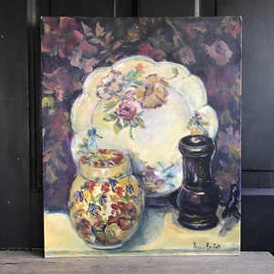 French Oil Painting, Floral Chinoiserie Faïence Still Life, Unframed, Oil on Board, Signed image 3