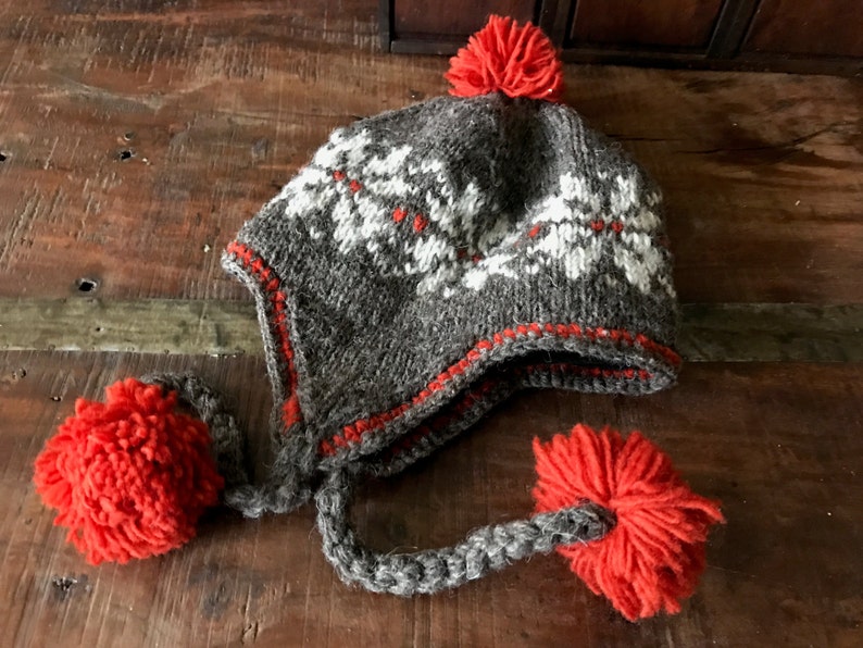 Hand Knit Vintage Wool Trapper Hat Ear Flaps Winter Warm Etsy
