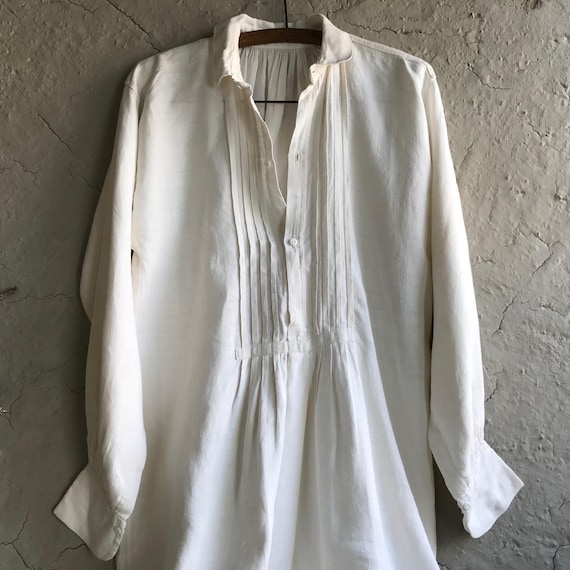 19th C French Work Wear Shirt, Linen Night Shirt, Chemise