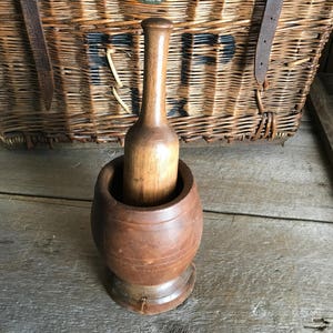 Antique Wood Mortar and Pestle, Handmade Primitive, Rustic French Country Farmhouse image 5